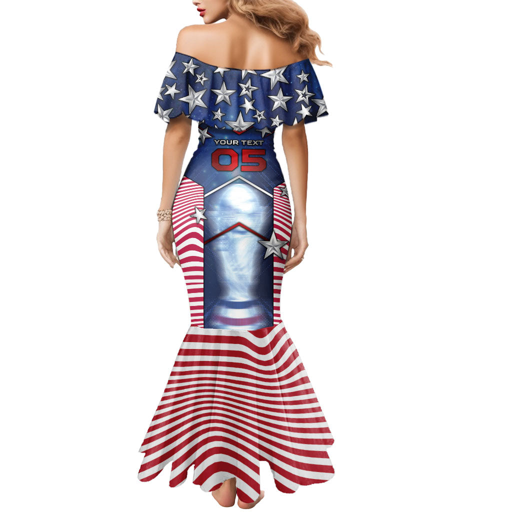 Custom United States Soccer Mermaid Dress American Flag Stars Trophy