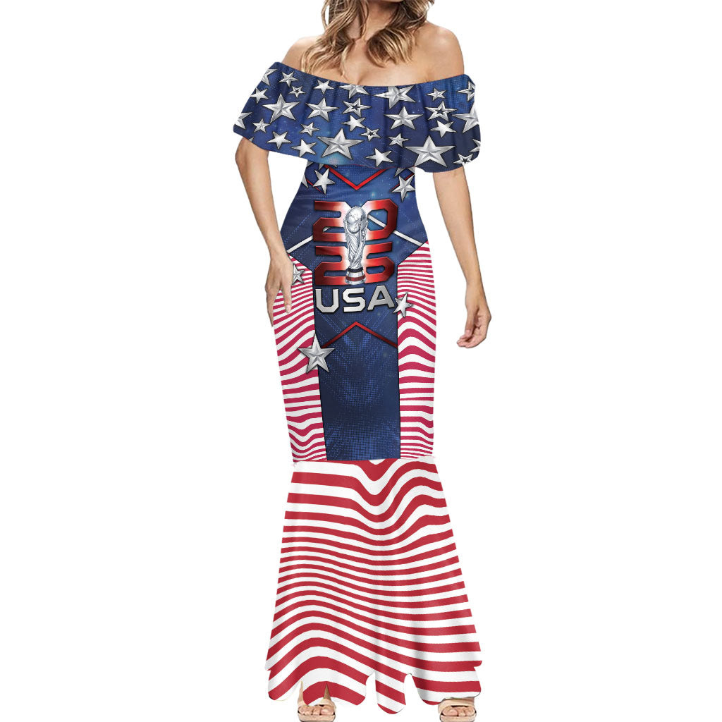 Custom United States Soccer Mermaid Dress American Flag Stars Trophy