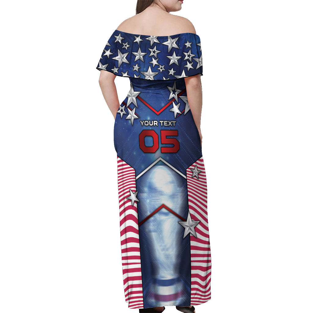 Custom United States Soccer Off Shoulder Maxi Dress American Flag Stars Trophy