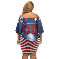 Custom United States Soccer Off Shoulder Short Dress American Flag Stars Trophy