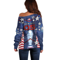 Custom United States Soccer Off Shoulder Sweater American Flag Stars Trophy