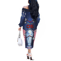Custom United States Soccer Off The Shoulder Long Sleeve Dress American Flag Stars Trophy