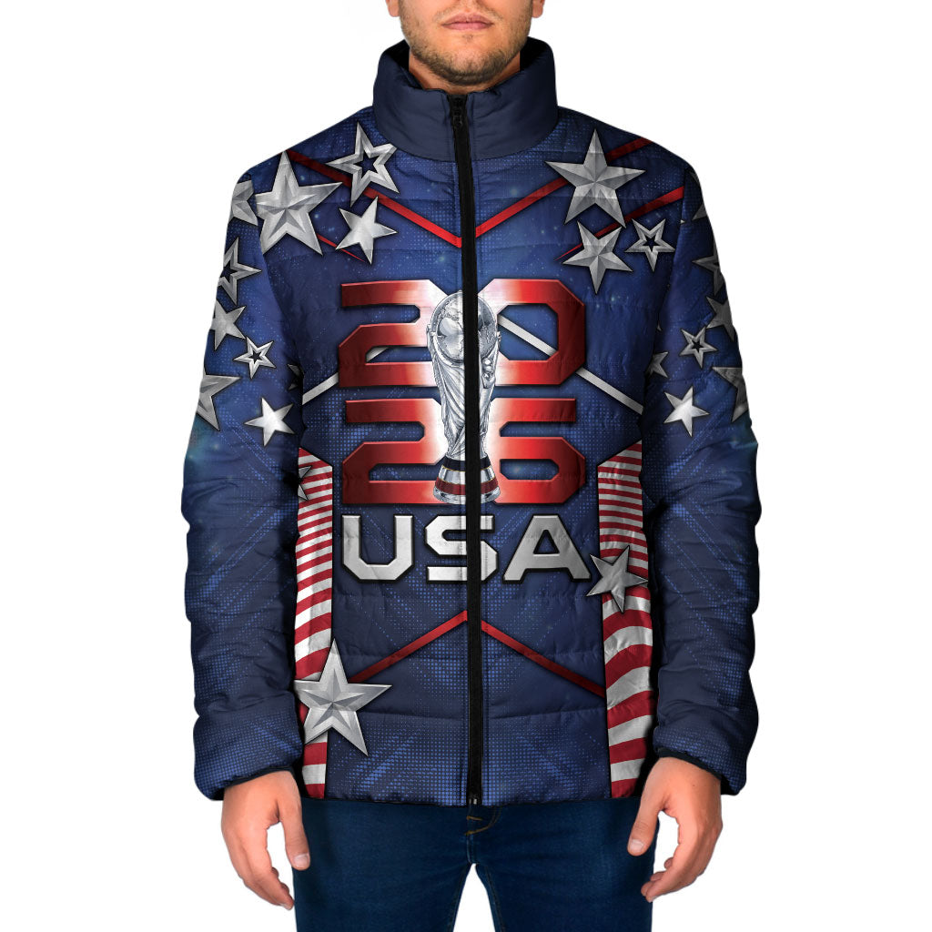 Custom United States Soccer Padded Jacket American Flag Stars Trophy