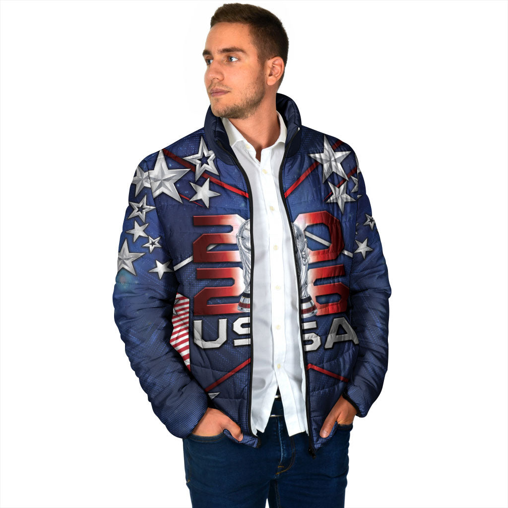 Custom United States Soccer Padded Jacket American Flag Stars Trophy