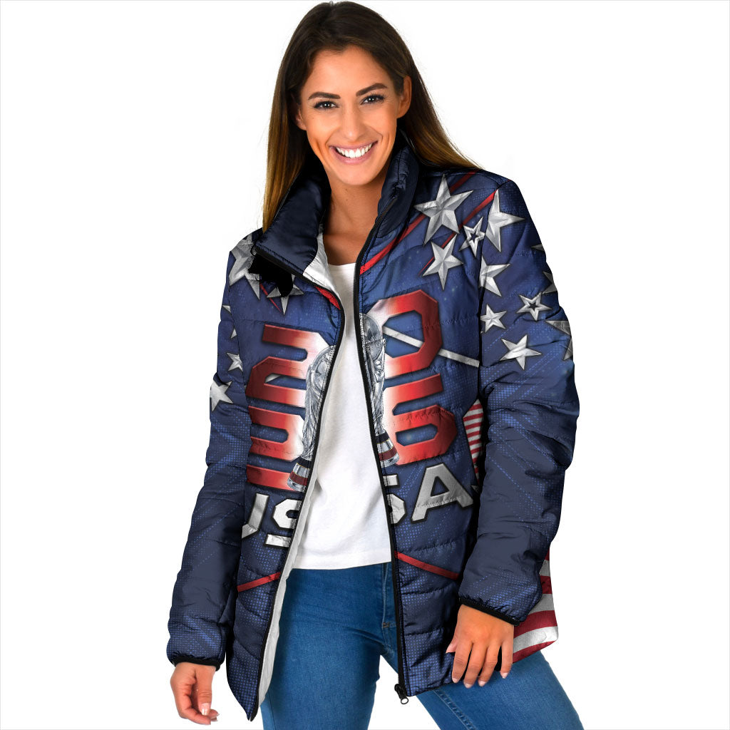 Custom United States Soccer Padded Jacket American Flag Stars Trophy
