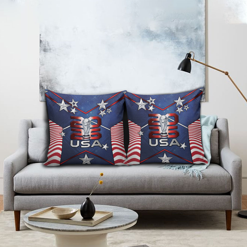 United States Soccer Pillow Cover American Flag Stars Trophy