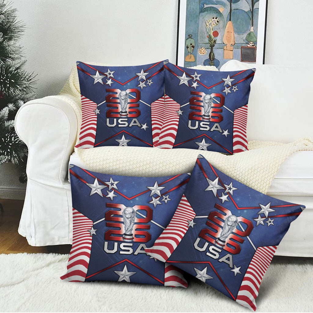 United States Soccer Pillow Cover American Flag Stars Trophy