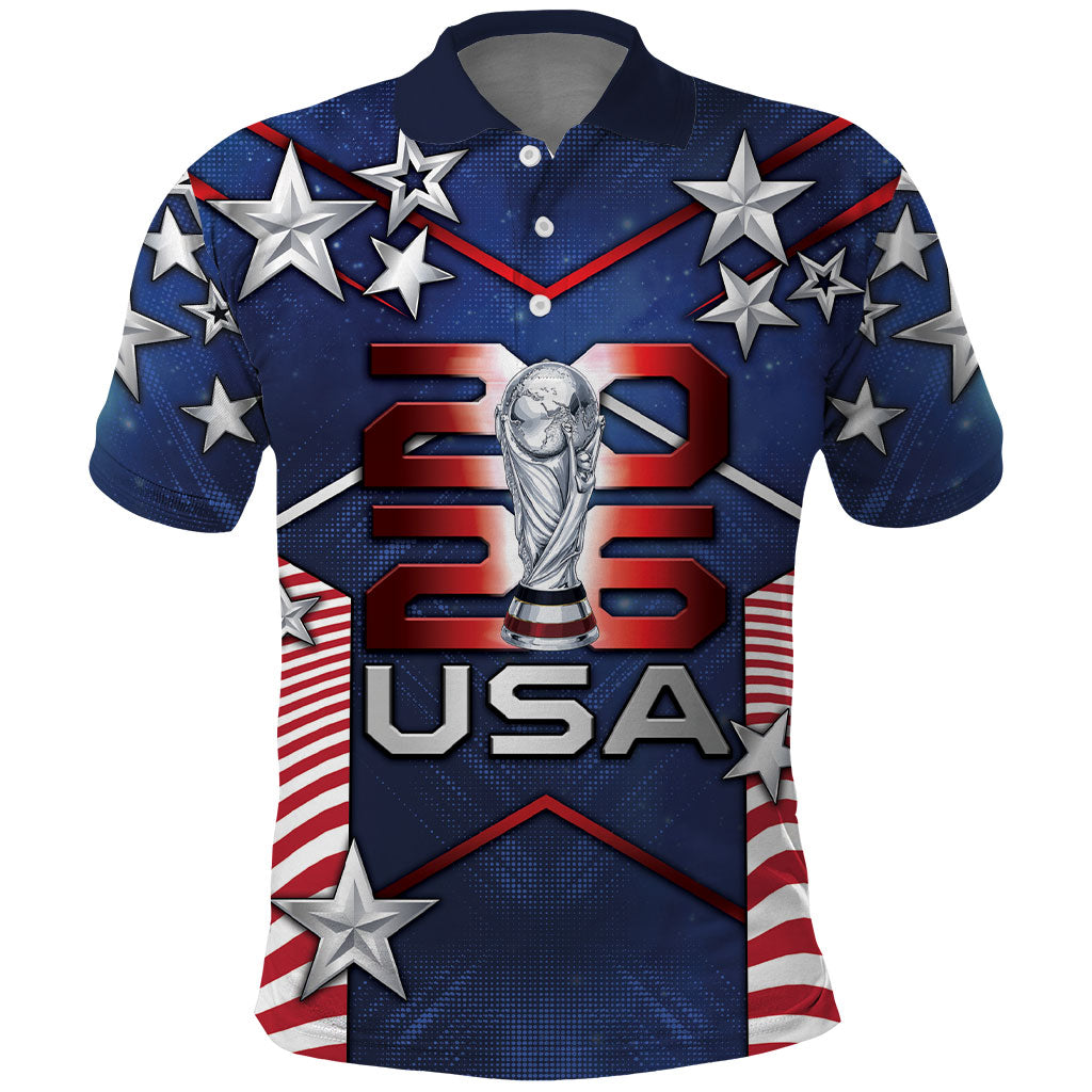 Custom United States Soccer Polo Shirt American Flag Stars Trophy