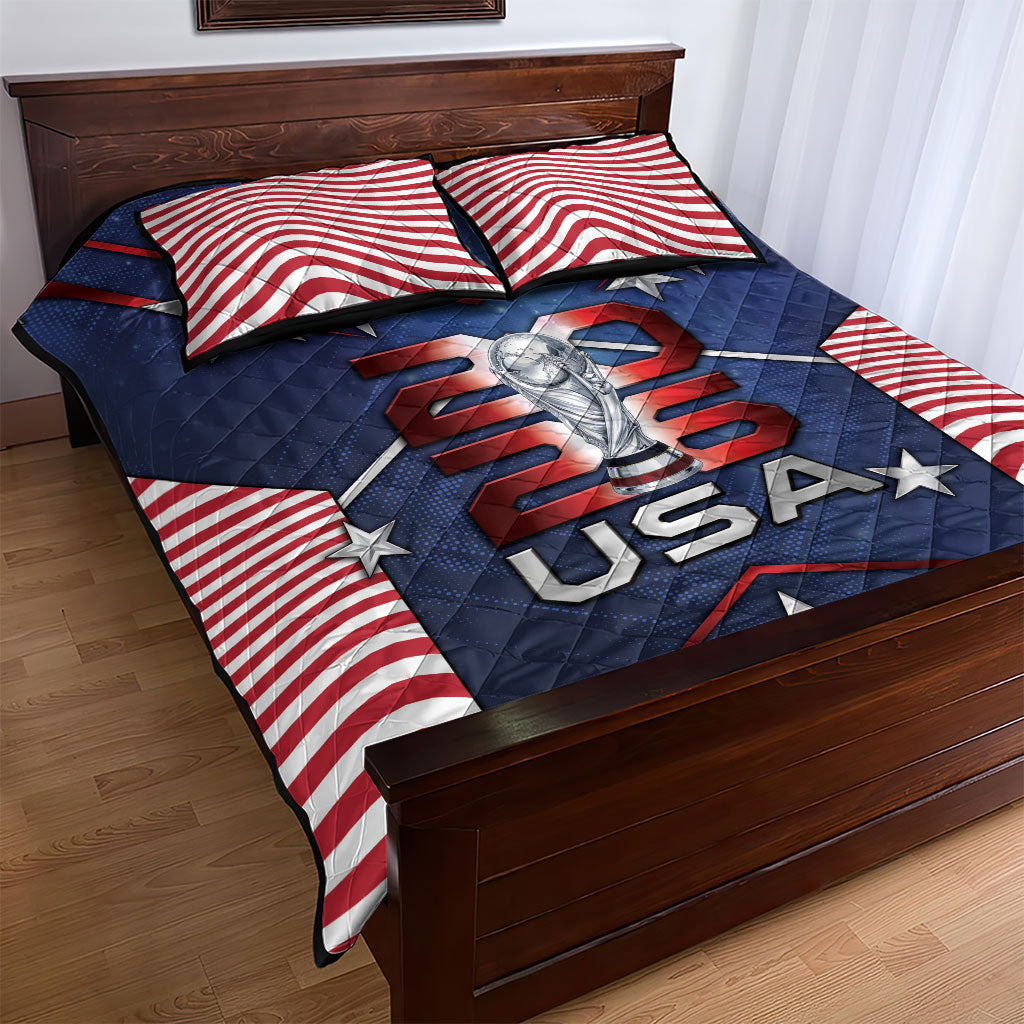 United States Soccer Quilt Bed Set American Flag Stars Trophy
