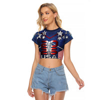 Custom United States Soccer Raglan Cropped T Shirt American Flag Stars Trophy