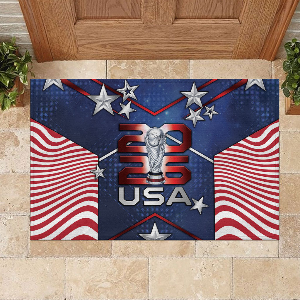 United States Soccer Rubber Doormat American Flag Stars Trophy