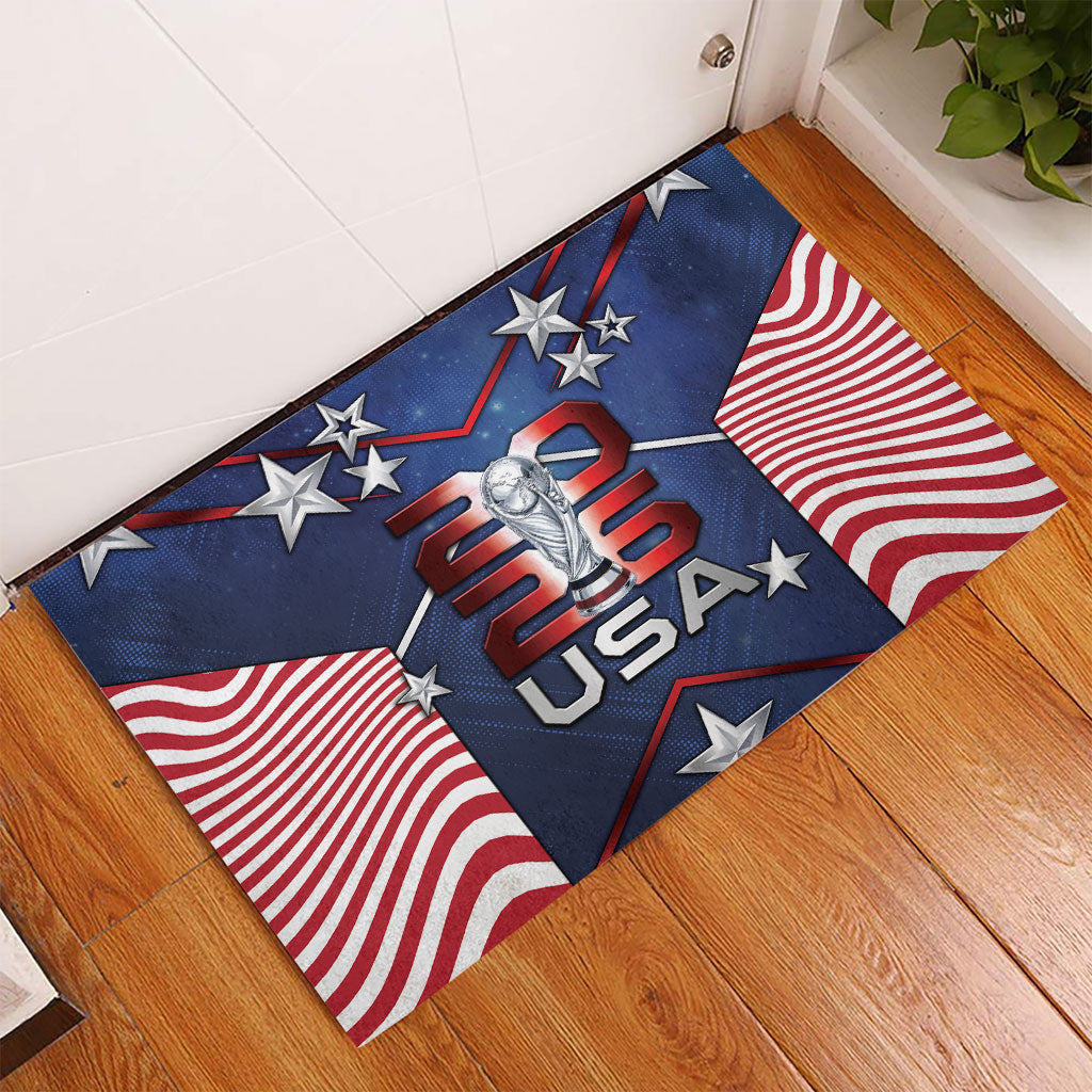 United States Soccer Rubber Doormat American Flag Stars Trophy