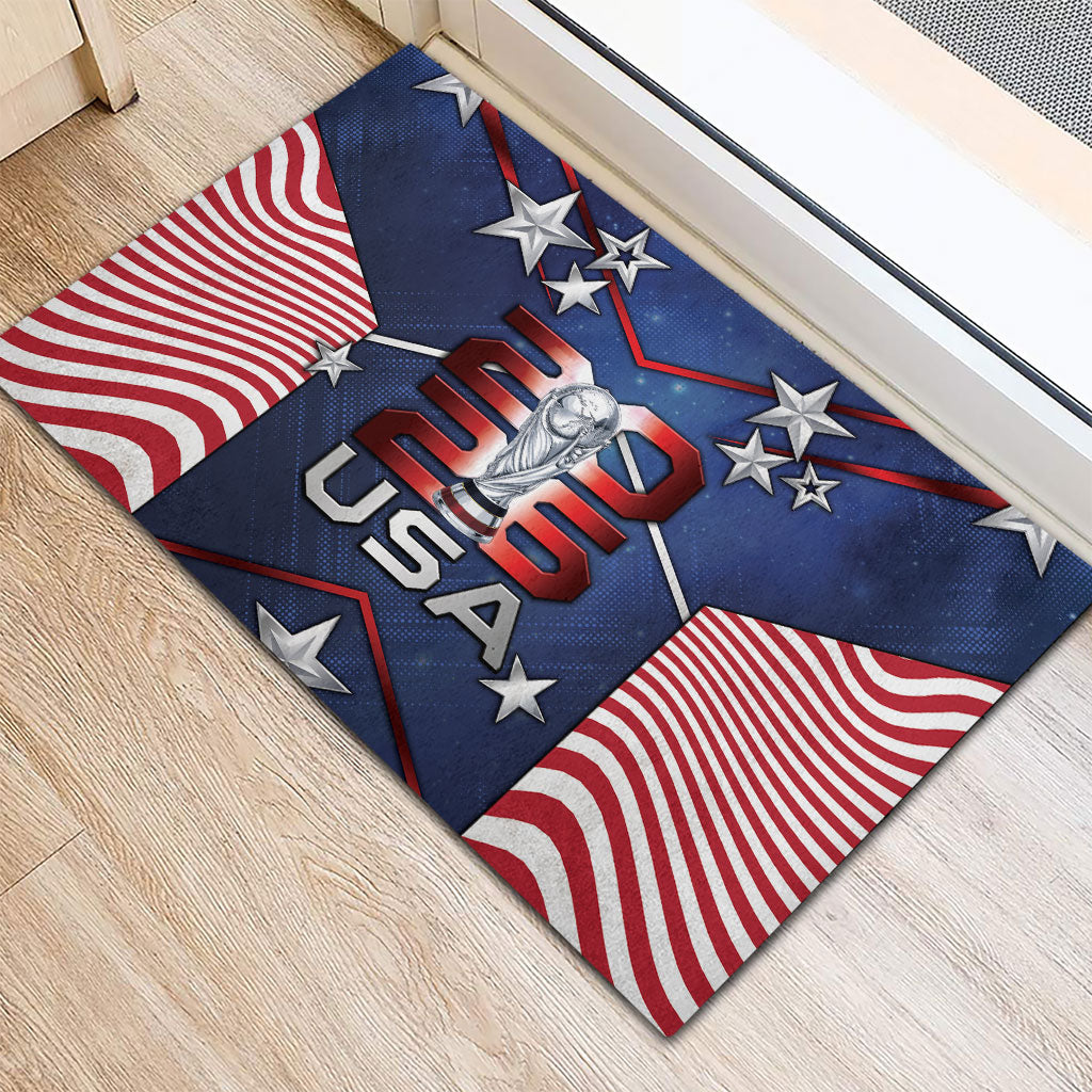 United States Soccer Rubber Doormat American Flag Stars Trophy