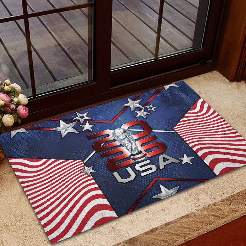United States Soccer Rubber Doormat American Flag Stars Trophy