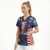 Custom United States Soccer Scrub Top American Flag Stars Trophy