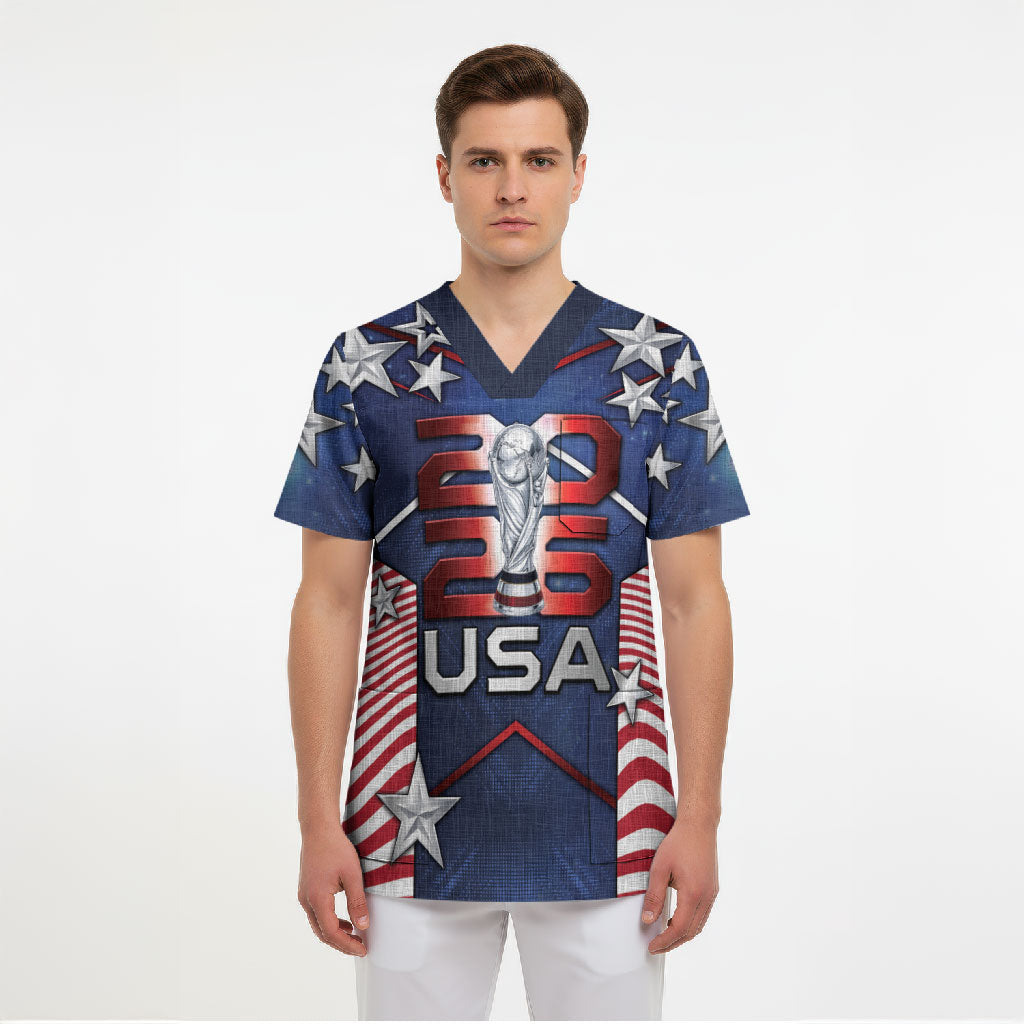 Custom United States Soccer Scrub Top American Flag Stars Trophy