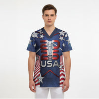 Custom United States Soccer Scrub Top American Flag Stars Trophy