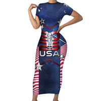 Custom United States Soccer Short Sleeve Bodycon Dress American Flag Stars Trophy