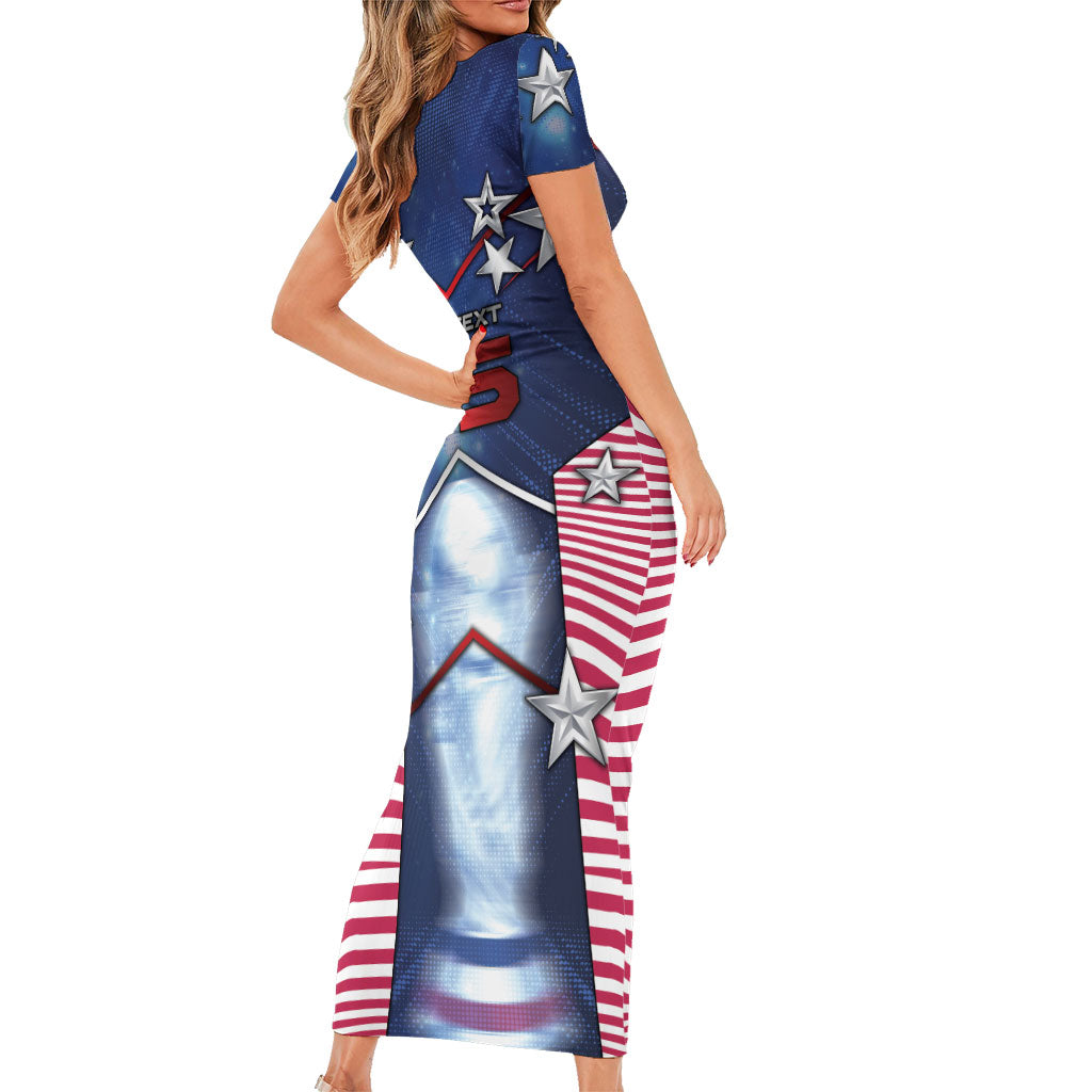 Custom United States Soccer Short Sleeve Bodycon Dress American Flag Stars Trophy