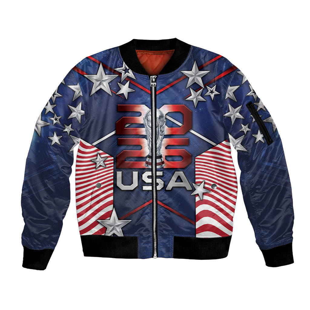 Custom United States Soccer Sleeve Zip Bomber Jacket American Flag Stars Trophy