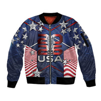 Custom United States Soccer Sleeve Zip Bomber Jacket American Flag Stars Trophy