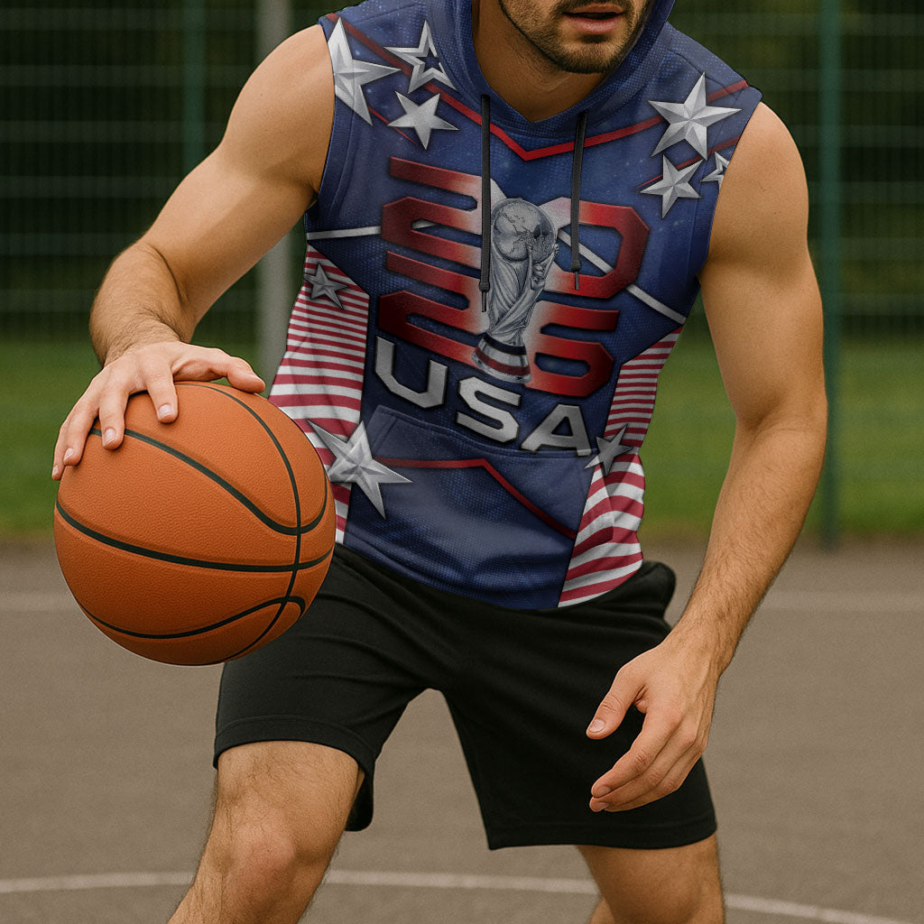 Custom United States Soccer Sleeveless Hoodie American Flag Stars Trophy