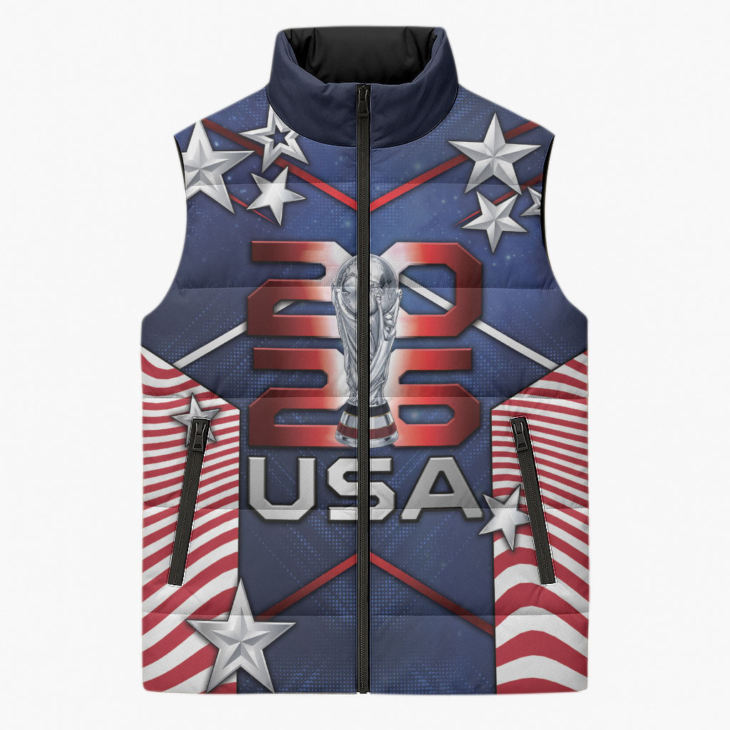 Custom United States Soccer Sleeveless Puffer Jacket American Flag Stars Trophy