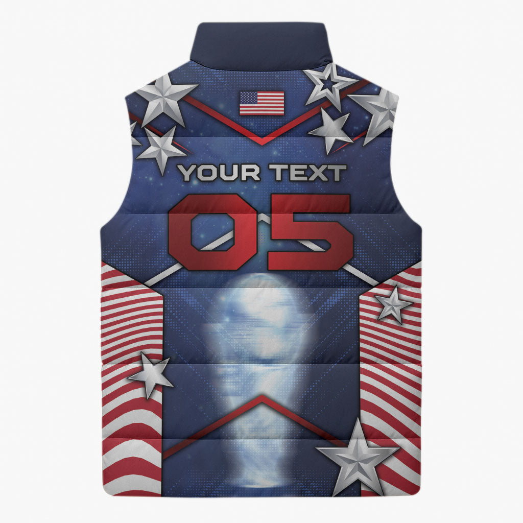 Custom United States Soccer Sleeveless Puffer Jacket American Flag Stars Trophy