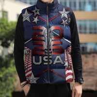 Custom United States Soccer Sleeveless Puffer Jacket American Flag Stars Trophy