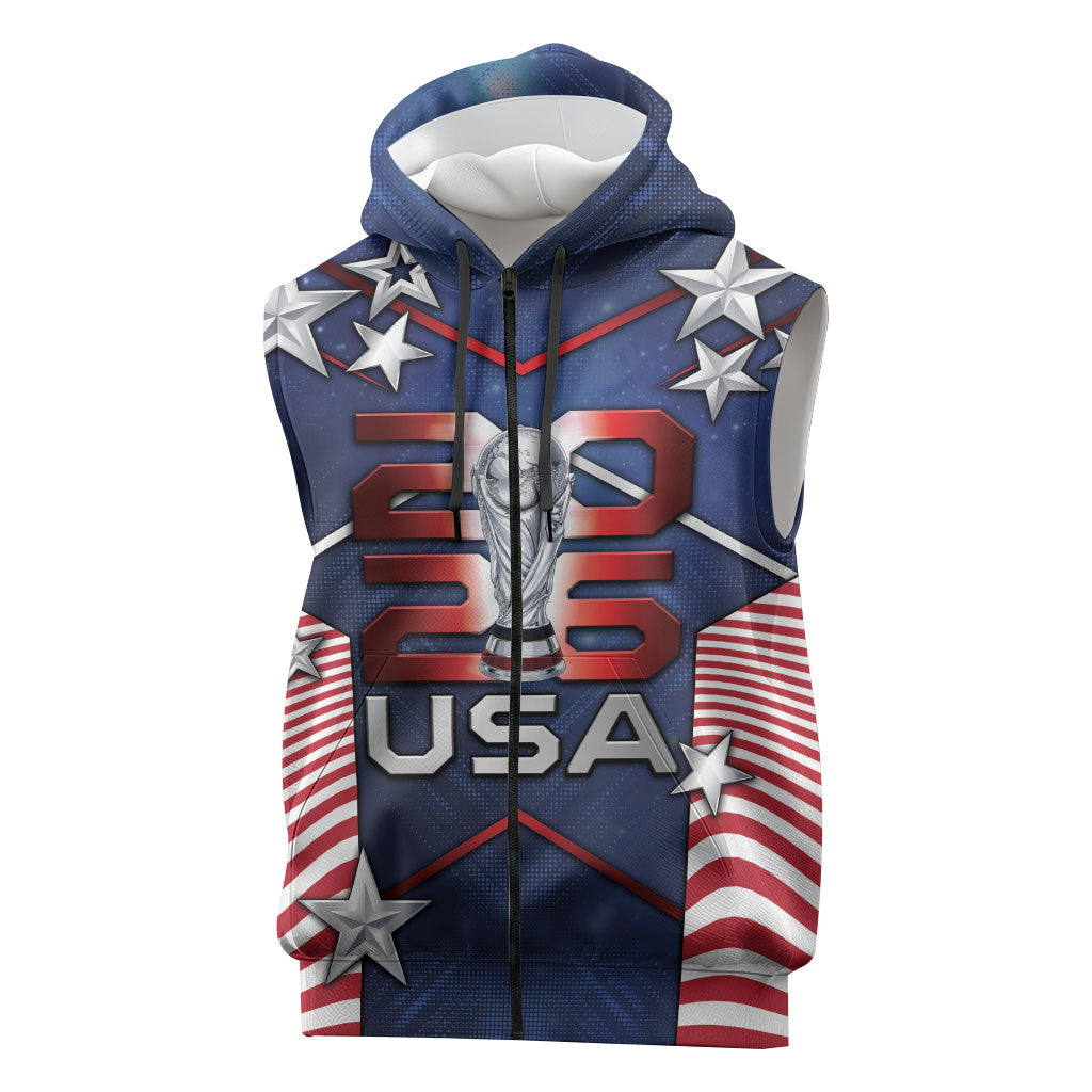 Custom United States Soccer Sleeveless Zip Hoodie American Flag Stars Trophy