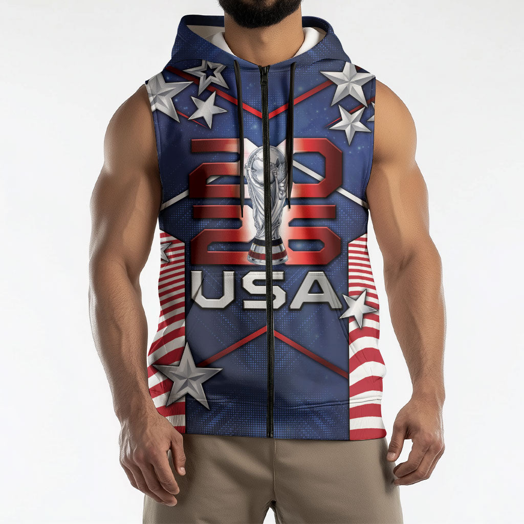 Custom United States Soccer Sleeveless Zip Hoodie American Flag Stars Trophy