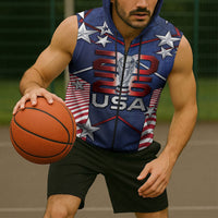 Custom United States Soccer Sleeveless Zip Hoodie American Flag Stars Trophy