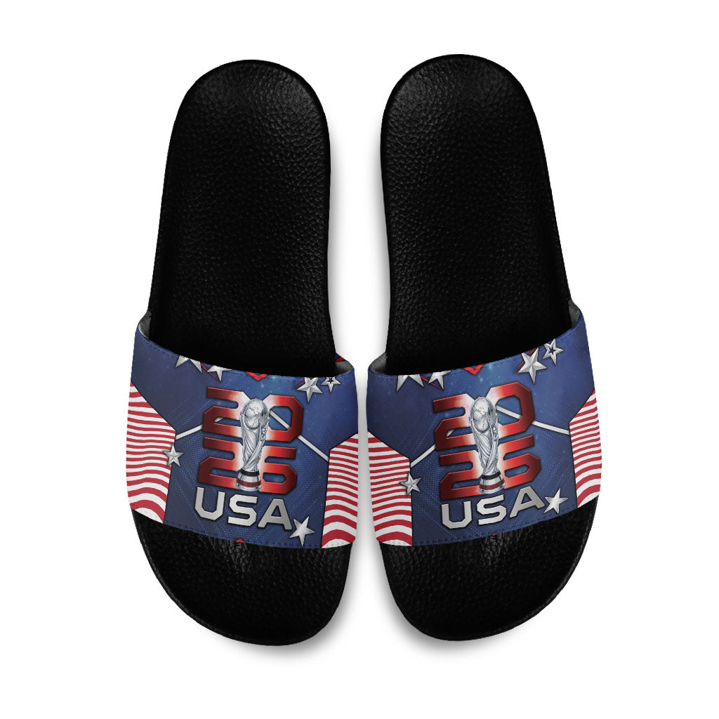 United States Soccer Slide Sandals American Flag Stars Trophy