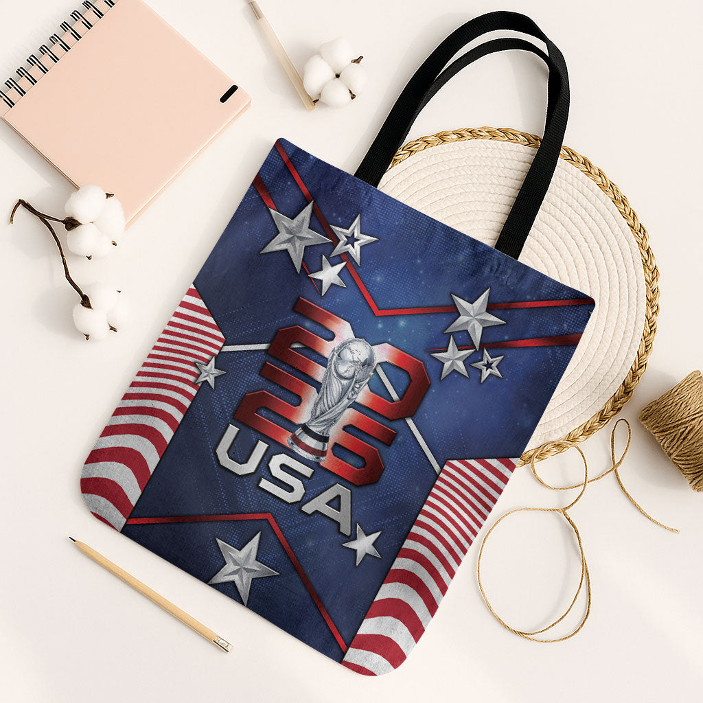 United States Soccer Tote Bag American Flag Stars Trophy