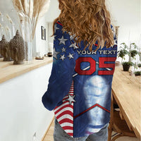 Custom United States Soccer Women Casual Shirt American Flag Stars Trophy
