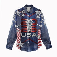 Custom United States Soccer Women Casual Shirt American Flag Stars Trophy