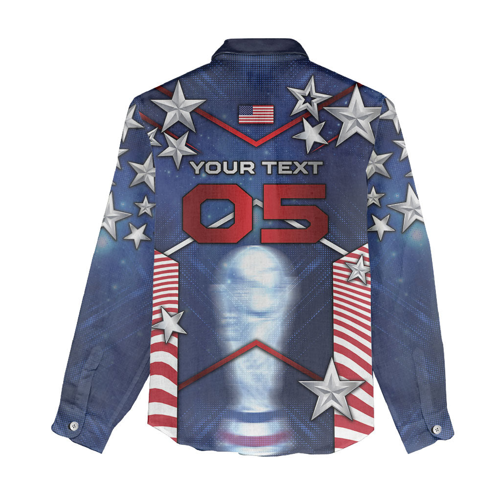 Custom United States Soccer Women Casual Shirt American Flag Stars Trophy