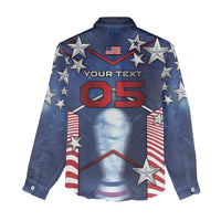 Custom United States Soccer Women Casual Shirt American Flag Stars Trophy