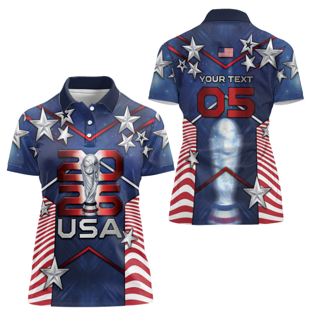 Custom United States Soccer Women Polo Shirt American Flag Stars Trophy