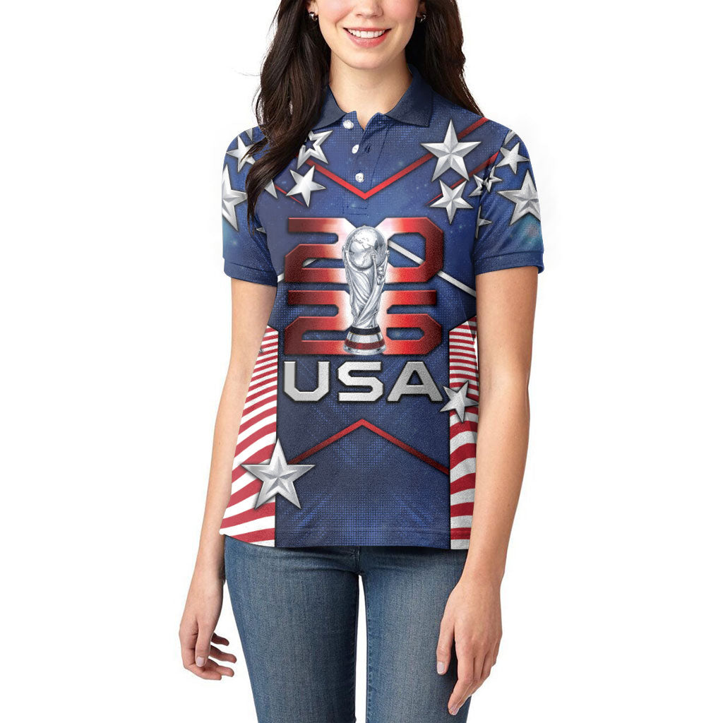 Custom United States Soccer Women Polo Shirt American Flag Stars Trophy