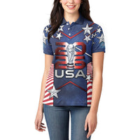 Custom United States Soccer Women Polo Shirt American Flag Stars Trophy