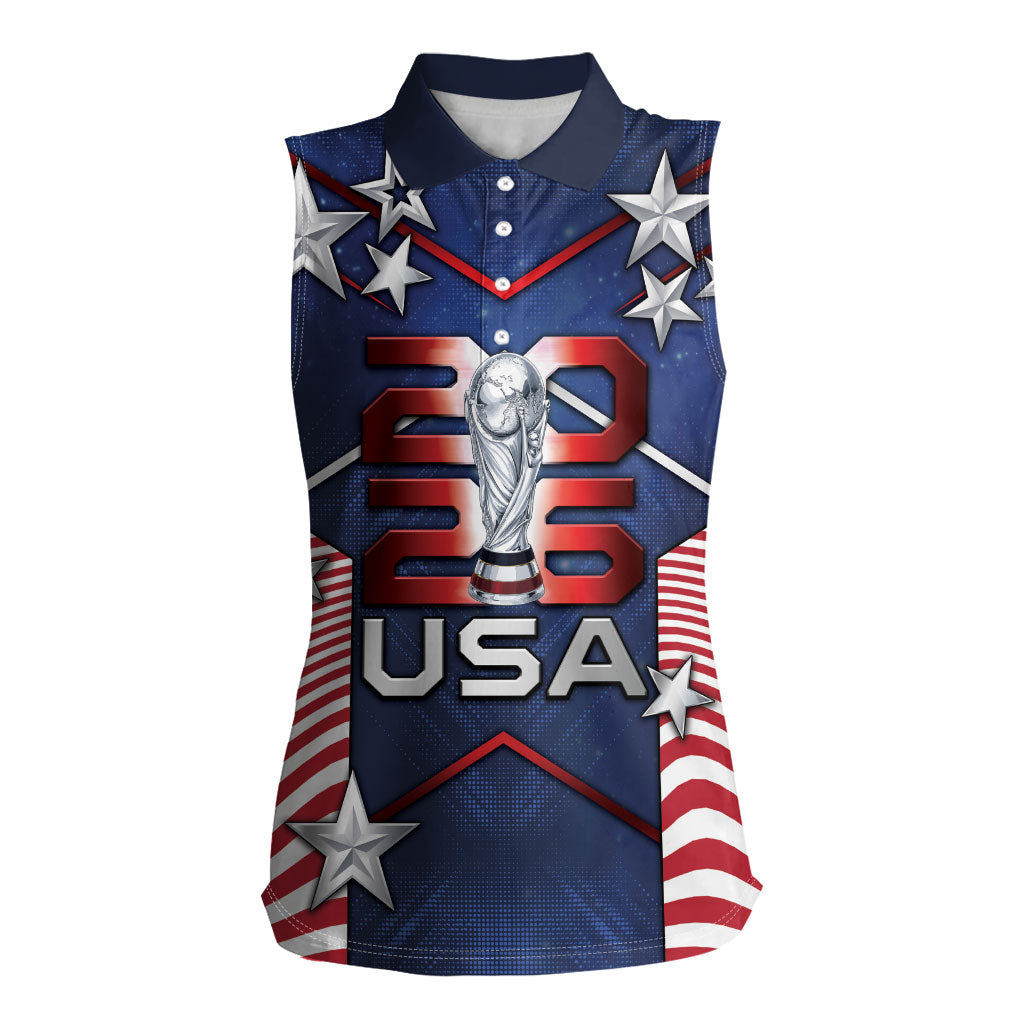 Custom United States Soccer Women Sleeveless Polo Shirt American Flag Stars Trophy