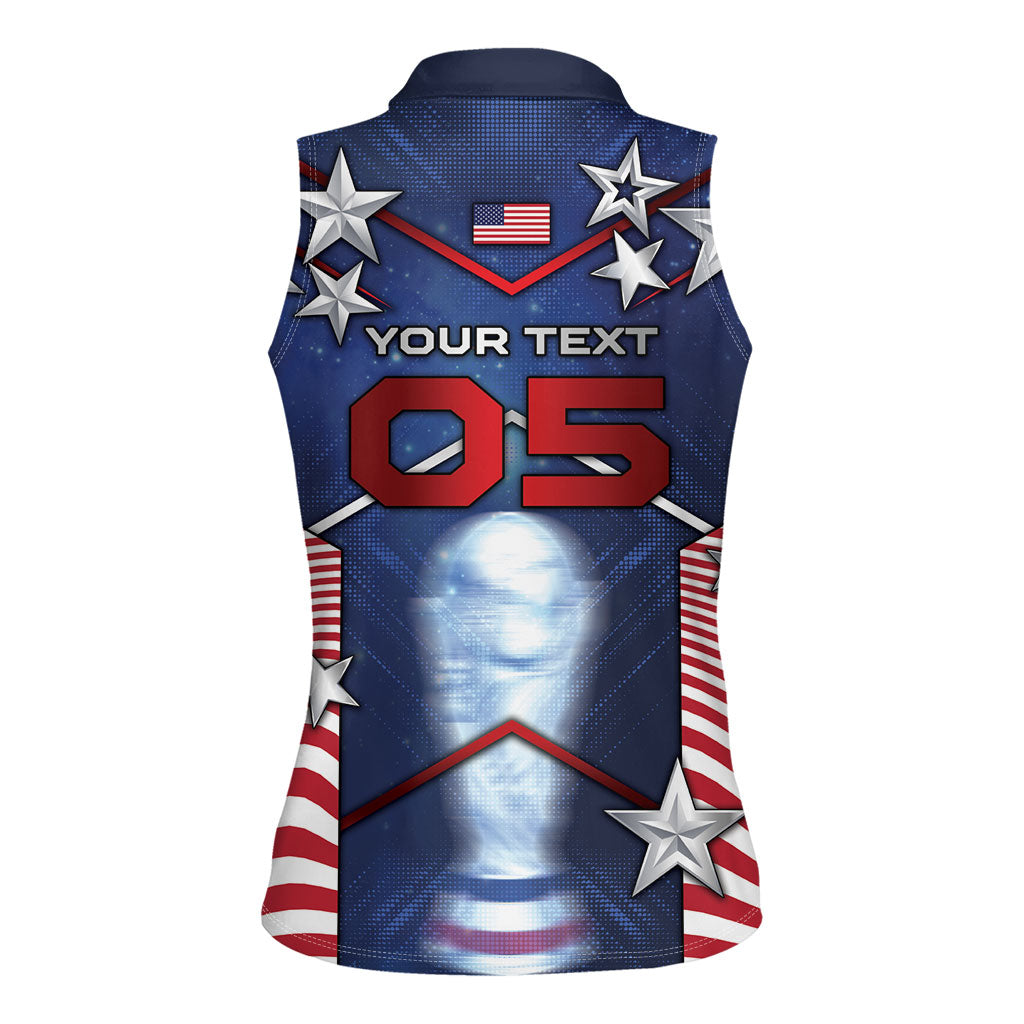 Custom United States Soccer Women Sleeveless Polo Shirt American Flag Stars Trophy