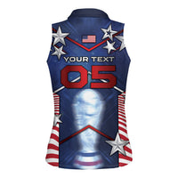 Custom United States Soccer Women Sleeveless Polo Shirt American Flag Stars Trophy