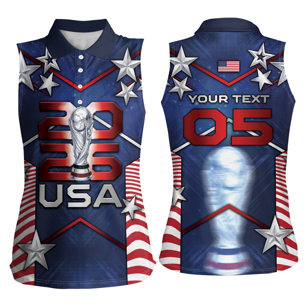 Custom United States Soccer Women Sleeveless Polo Shirt American Flag Stars Trophy