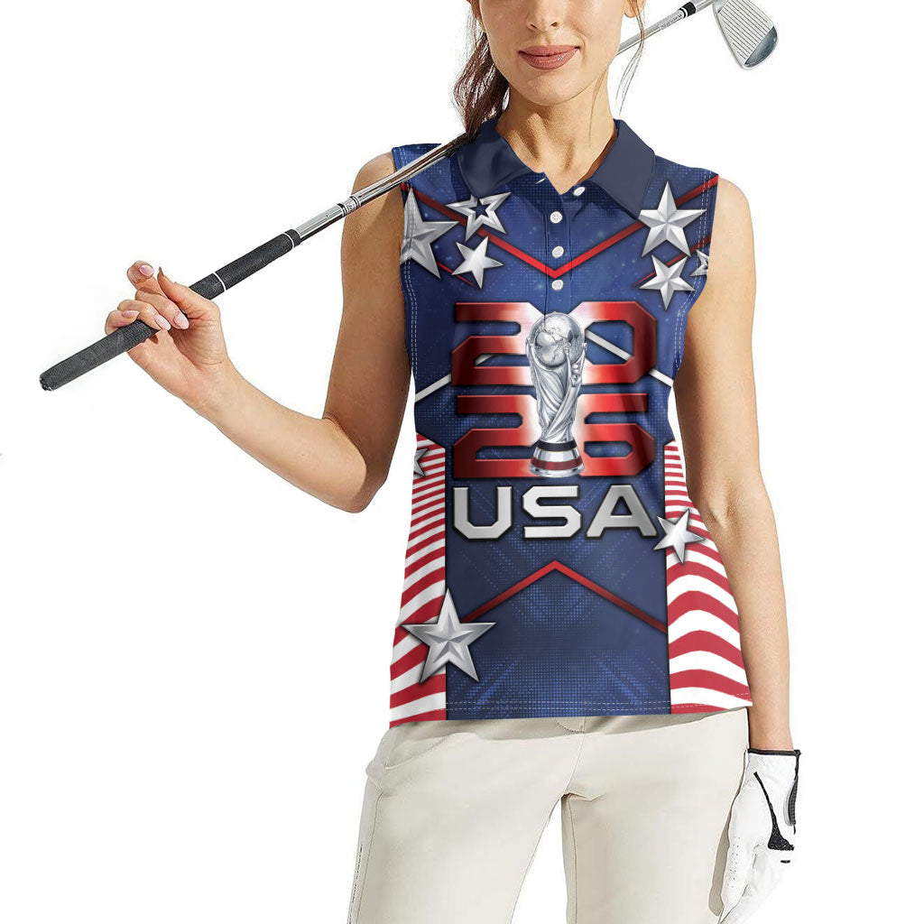 Custom United States Soccer Women Sleeveless Polo Shirt American Flag Stars Trophy