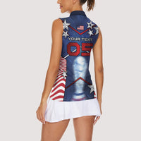 Custom United States Soccer Women Sleeveless Polo Shirt American Flag Stars Trophy