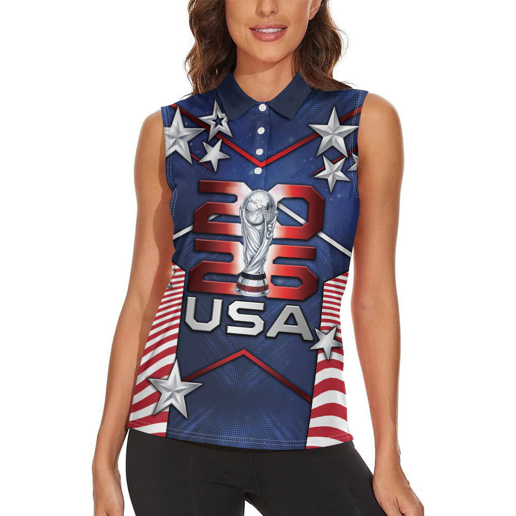 Custom United States Soccer Women Sleeveless Polo Shirt American Flag Stars Trophy