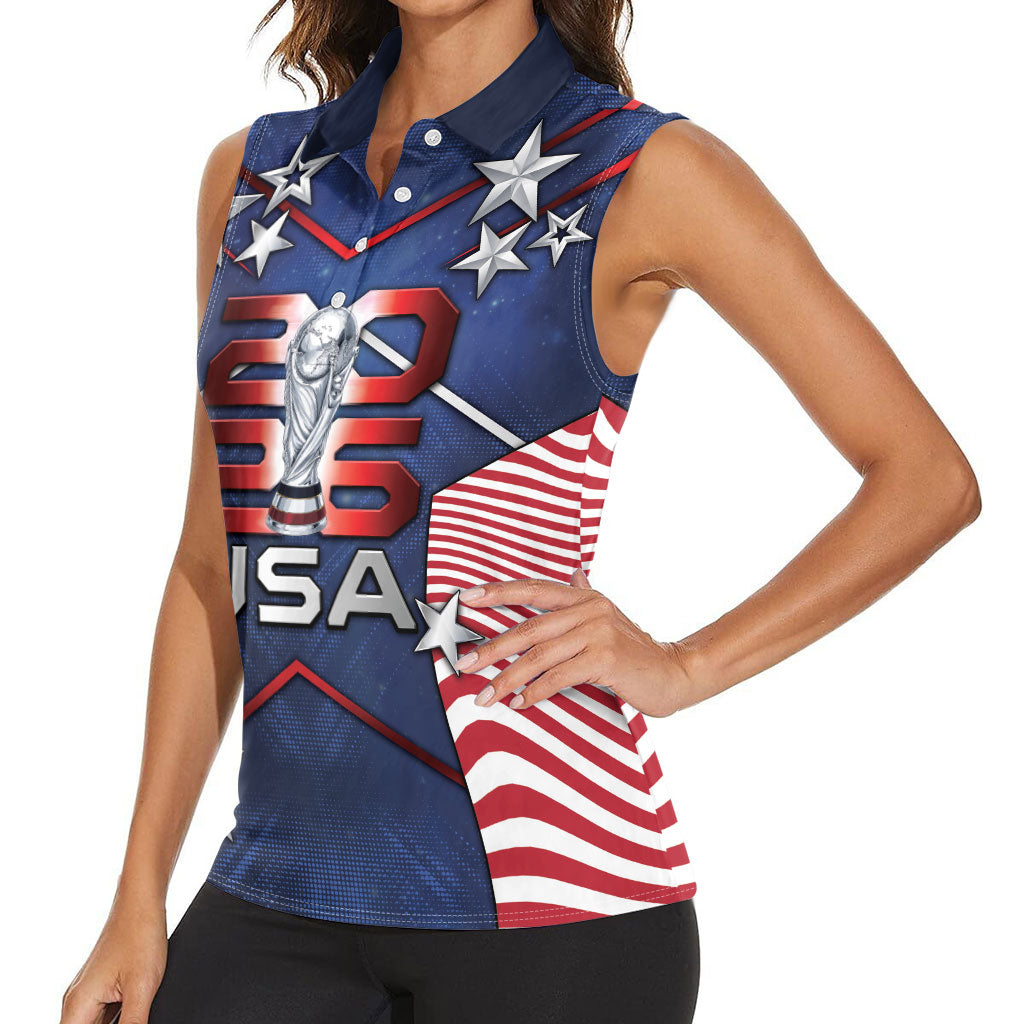 Custom United States Soccer Women Sleeveless Polo Shirt American Flag Stars Trophy