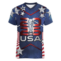 Custom United States Soccer Women V-Neck T-Shirt American Flag Stars Trophy